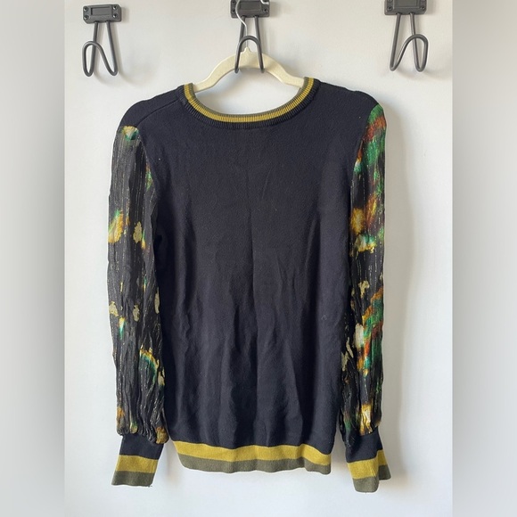 Bl^nk London, XS, women’s black knit blouse with printed sheer sleeves, EUC - Picture 4 of 6
